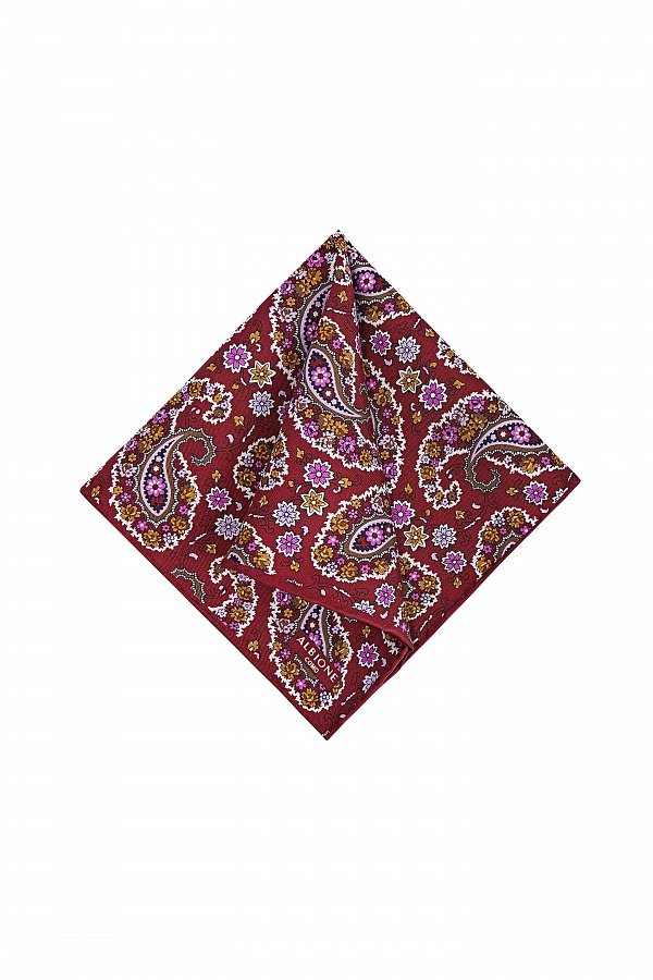 Бордовый платок с узором огурцы и цветы