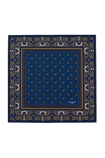Темно-синий платок с бежевым узором пейсли