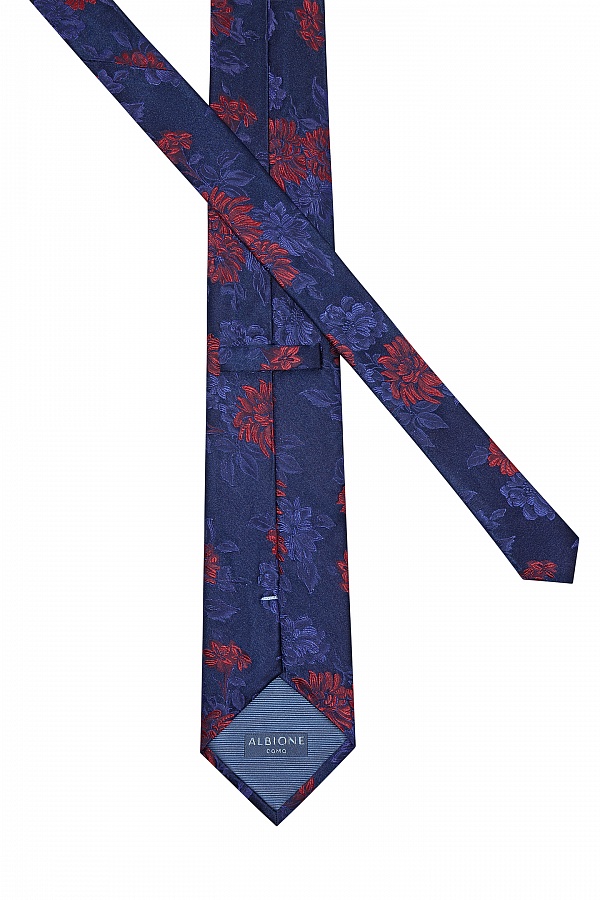 Сине-красный галстук с узором пеоны 