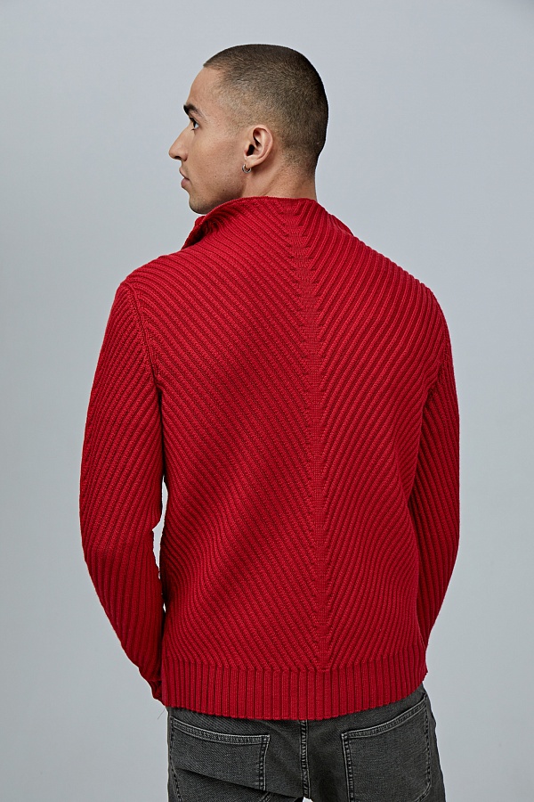 Красный текстурный пуловер с воротом на молнии