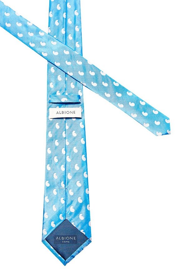 Голубой галстук с белым  узором