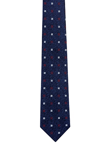 Темно-синий галстук в красно-белый принт