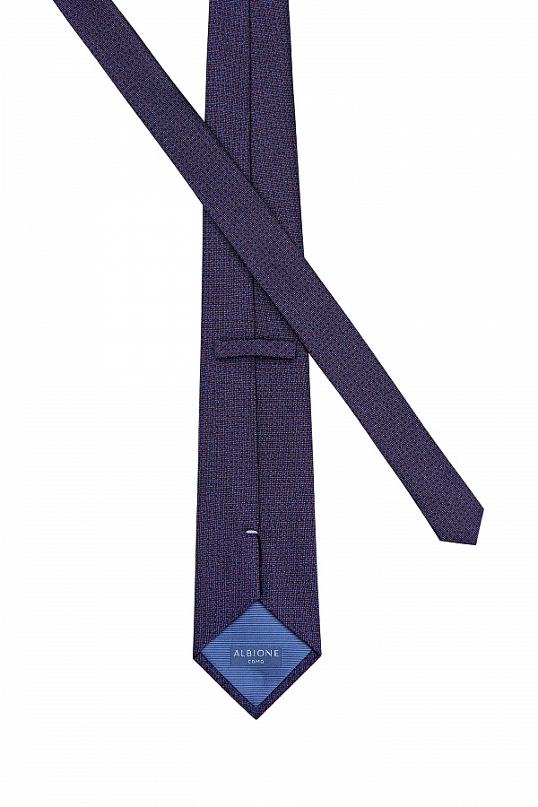 Темно-синий галстук в мелкий бордовый принт