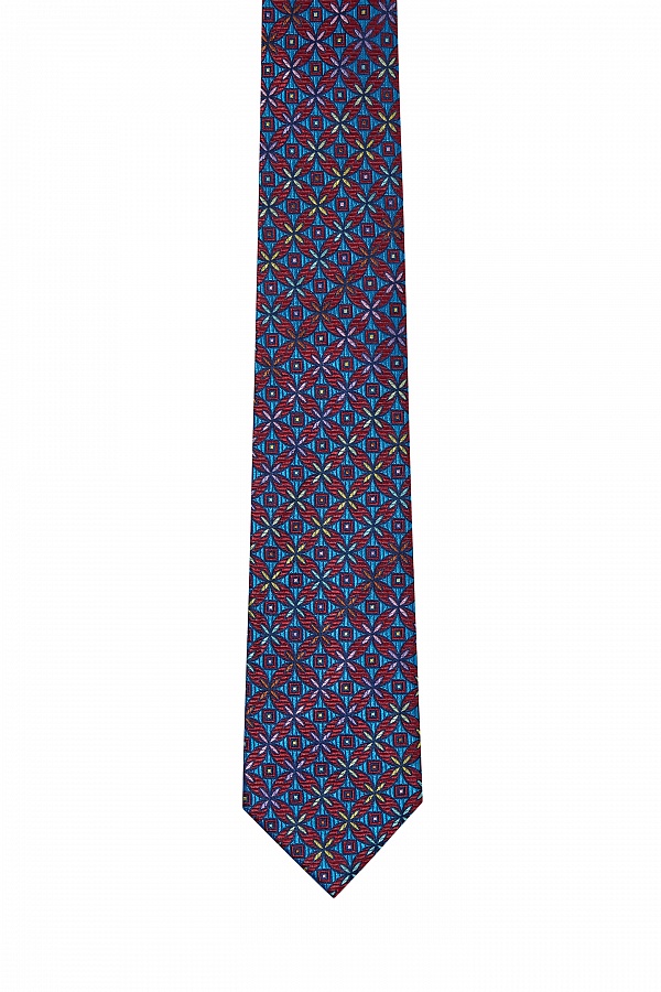 Бордово-голубой галстук с мелким паттерном