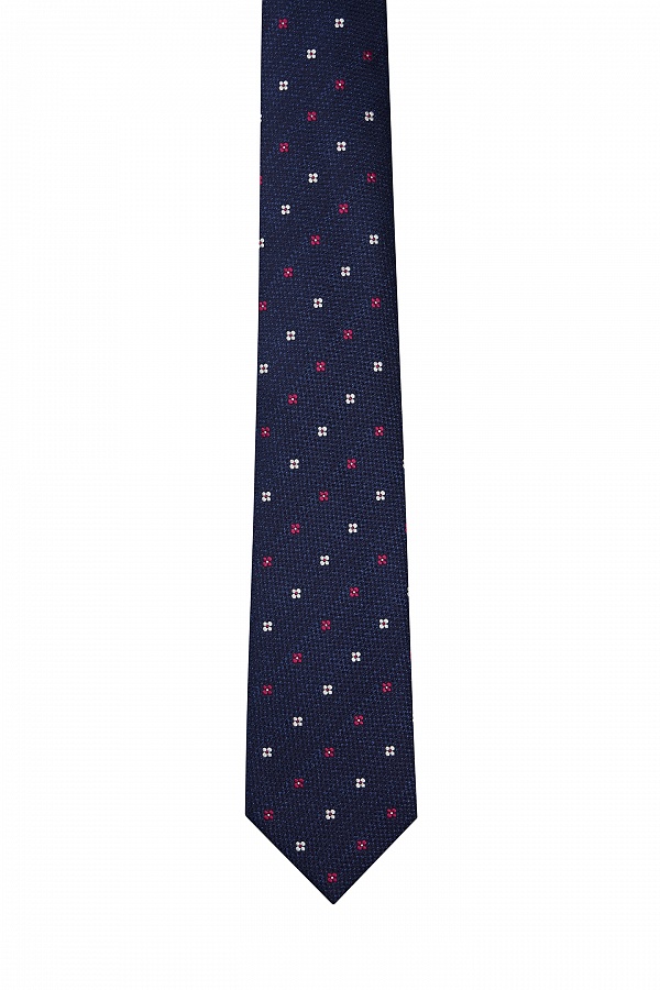 Темно-синий галстук в бело-красный принт