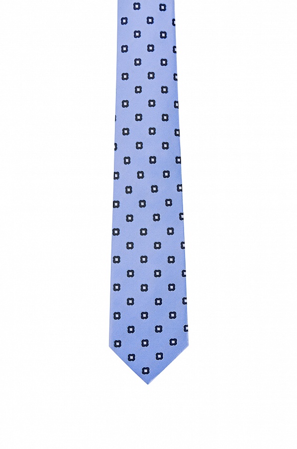 Голубой галстук в черно-белый принт