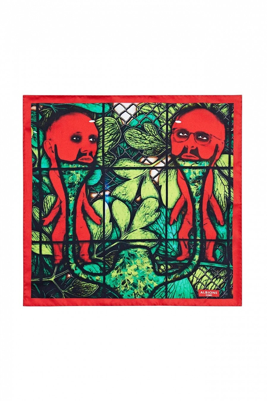 Красно-зеленый платок со сложным узором