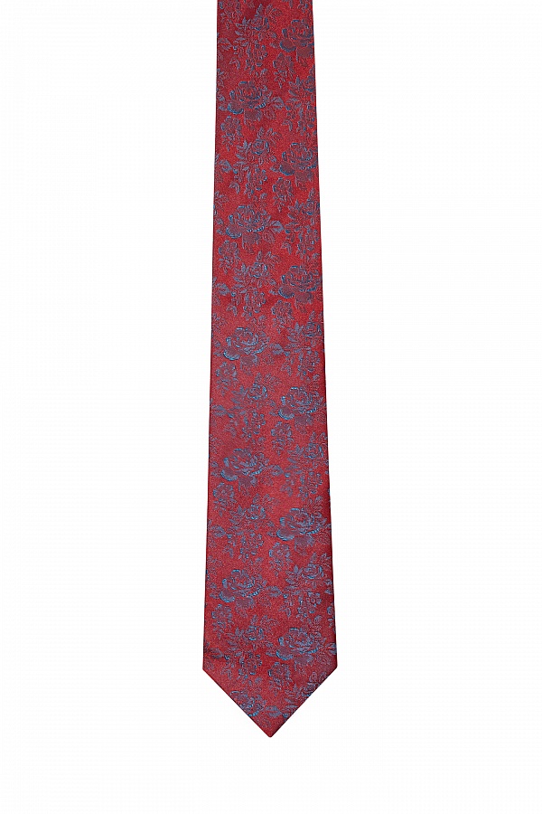 Красно-голубой галстук с узором розы