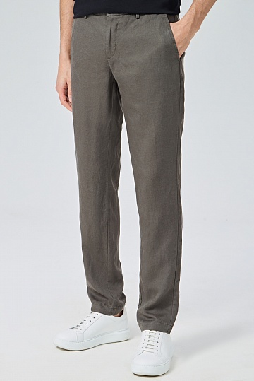 Серо-бежевые хлопковые брюки с добавлением льна