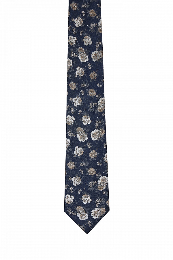Темно-синий галстук с цветочным рисунком