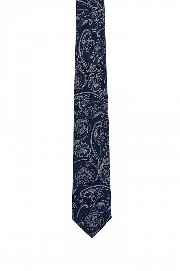 Темно-синий галстук с цветочным узором