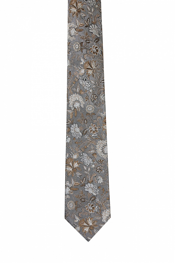 Серо-бежевый галстук с цветочным узором