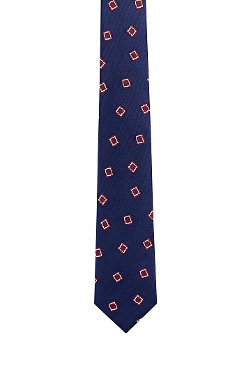 Темно-синий галстук с бордовым принтом