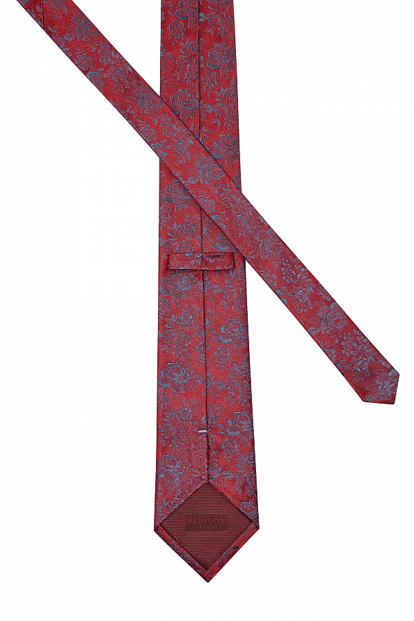 Красно-голубой галстук с узором розы