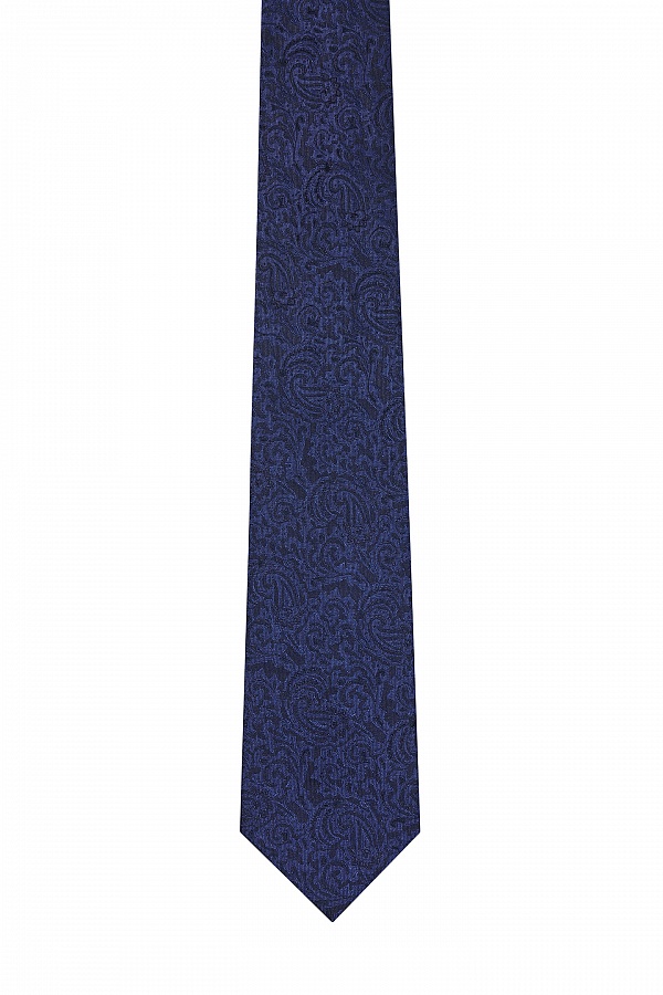Темно-синий галстук с узором листья
