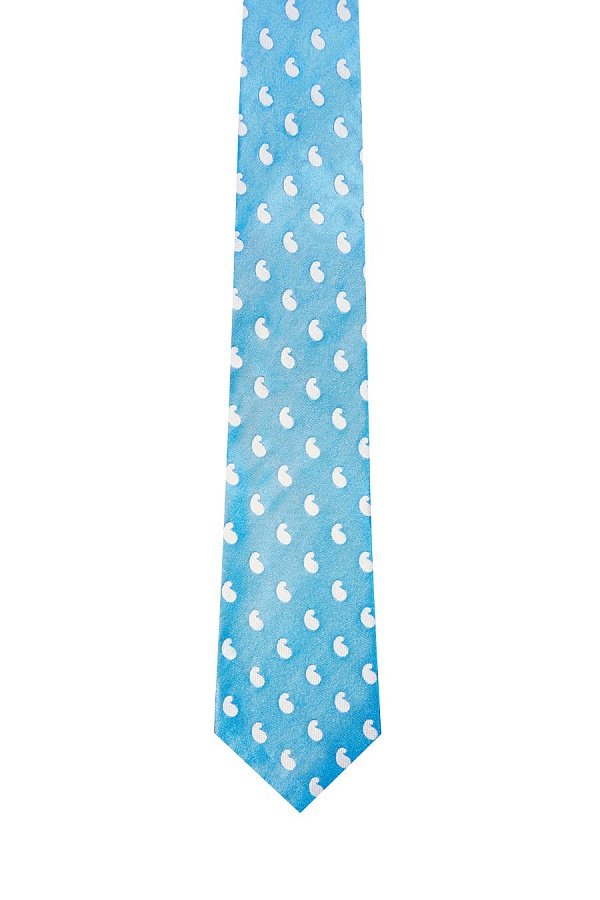Голубой галстук с белым  узором