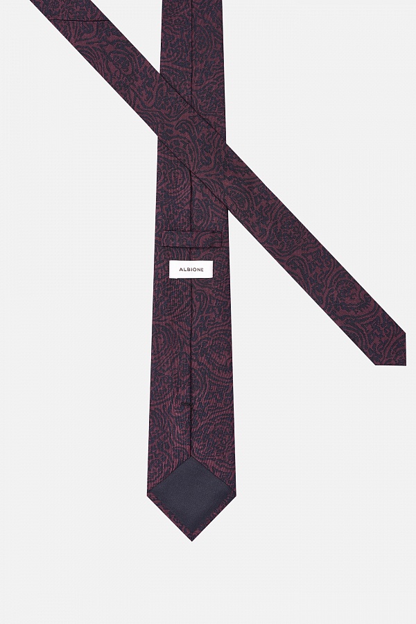 Черный галстук с бордовым узором