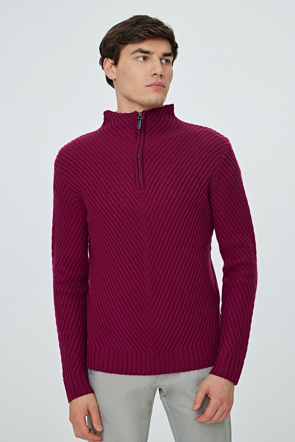 Бордовый свитер с воротником стойкой на молнии