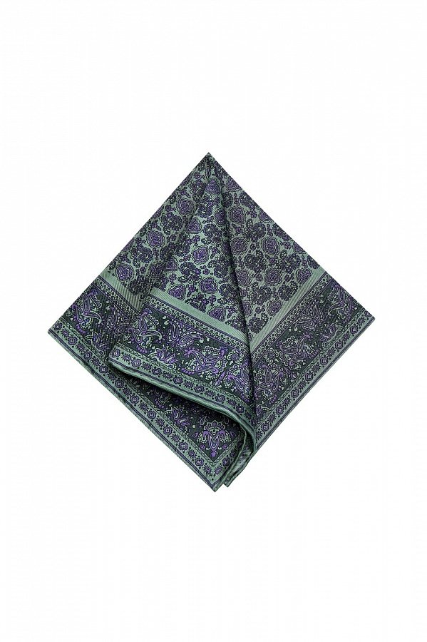 Зеленый платок с фиолетовым узором