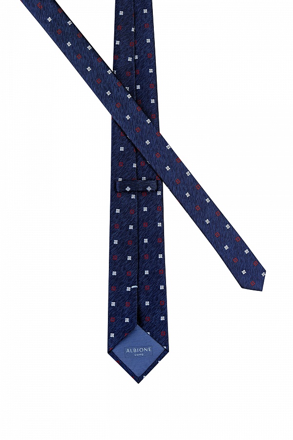 Темно-синий галстук в красно-белый принт