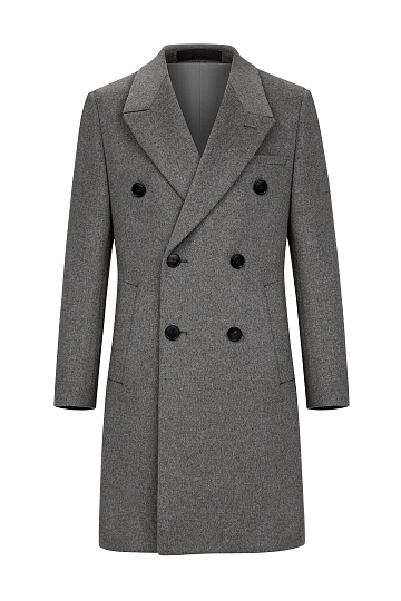 Двубортное пальто серого цвета