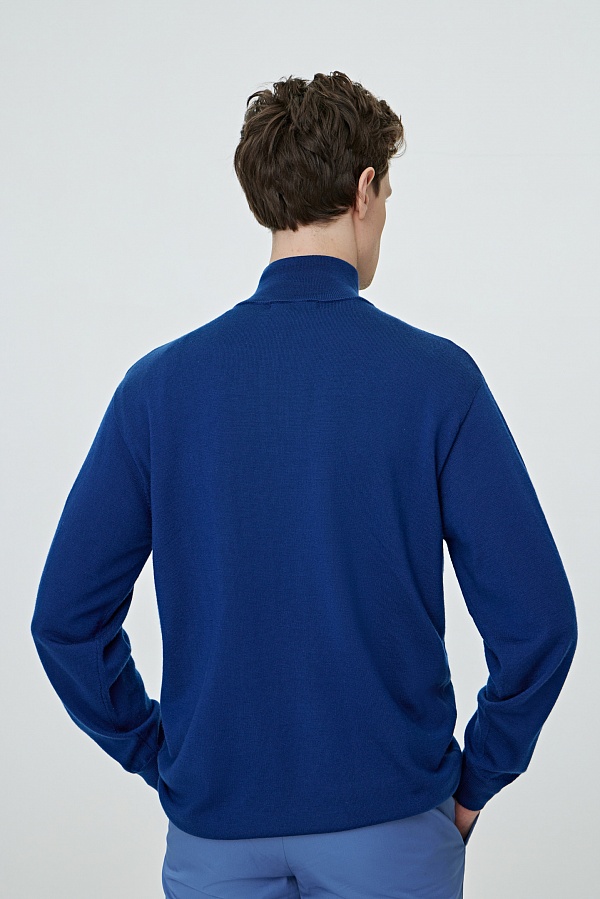 Синий шерстяной свитер с воротником на молнии