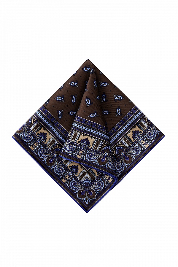 Коричнево-голубой платок с орнаментом пейсли