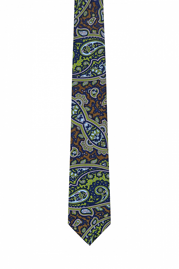 Коричневый галстук с ярким принтом