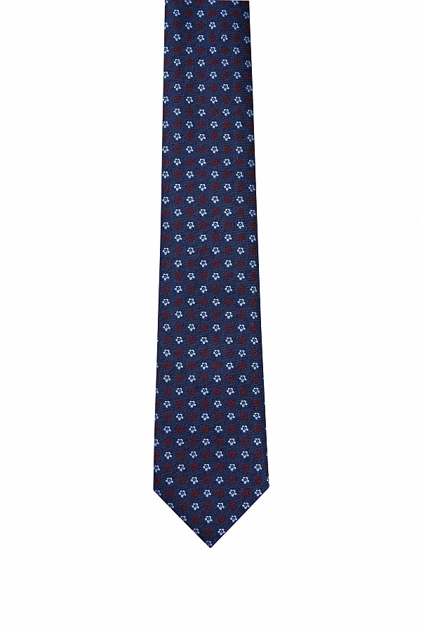 Синий галстук в бело-красный принт