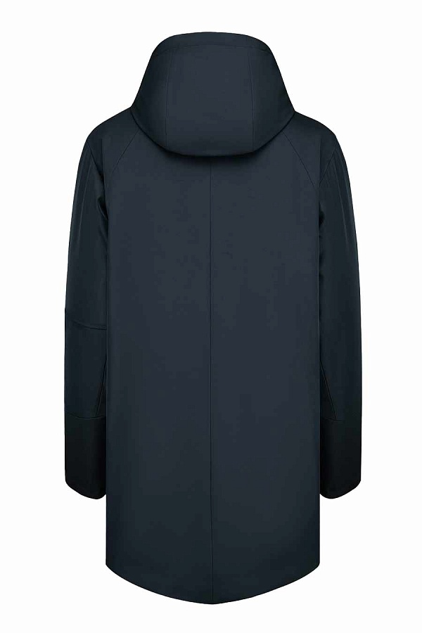 Темно-синяя удлиненная куртка с капюшоном