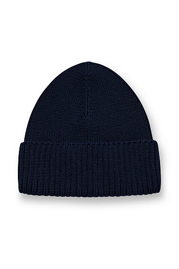 Темно-синяя шапка с отворотом в рубчик