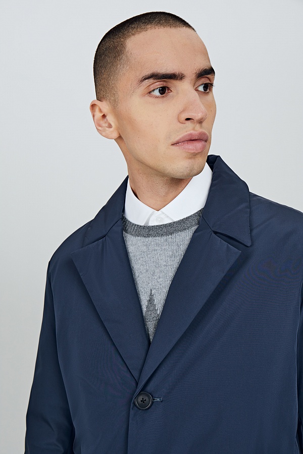 Утепленная куртка-пальто темно-синего цвета
