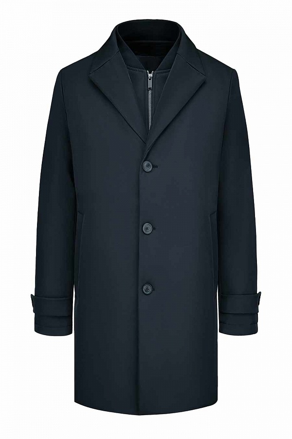 Утепленное пальто темно-синего цвета