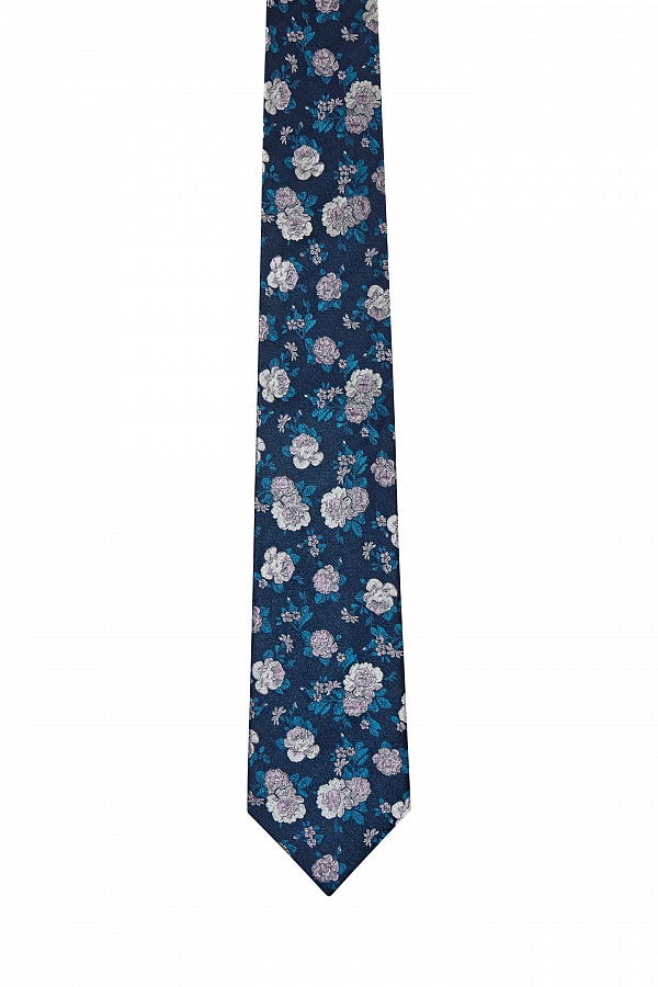 Сине-голубой галстук с цветочным узором
