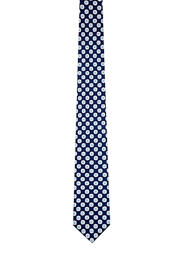 Узкий темно-синий галстук в белый цветок