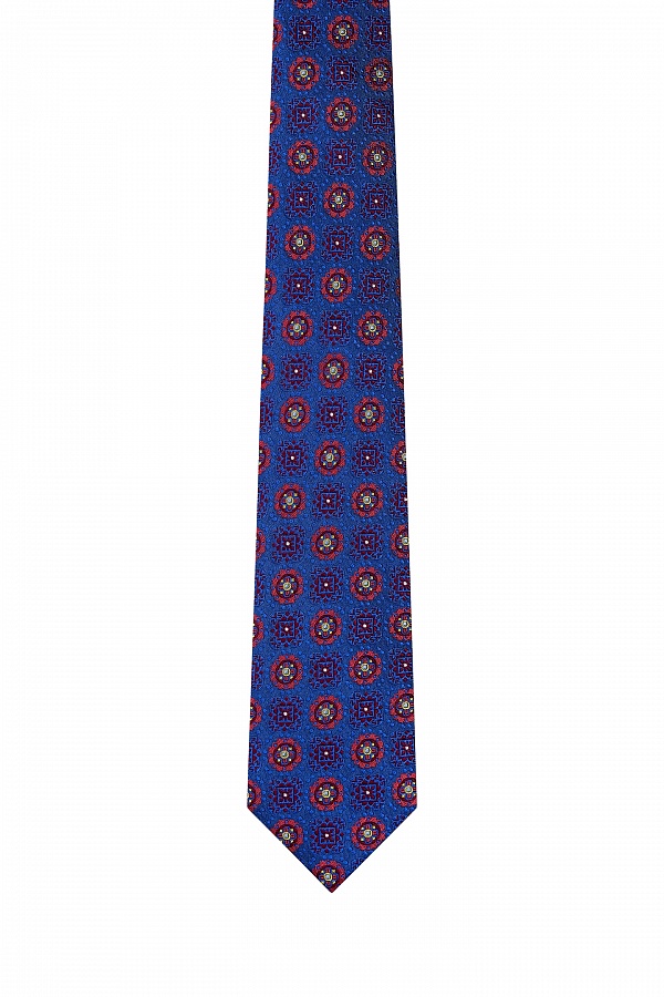 Синий галстук с ярким принтом