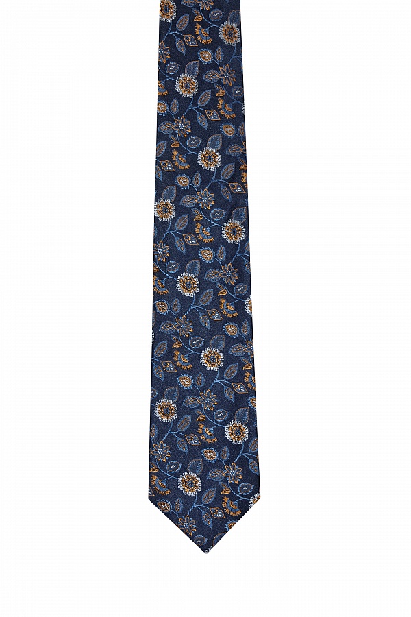 Темно-синий галстук с цветочным узором
